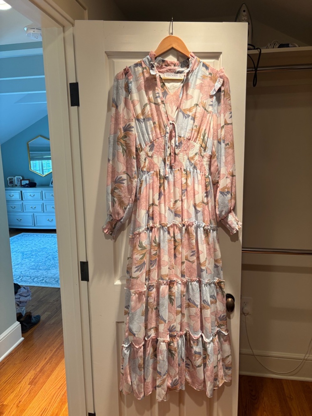 Chicwish Pastel Floral Tiered Maxi Dress - Pink & Blue